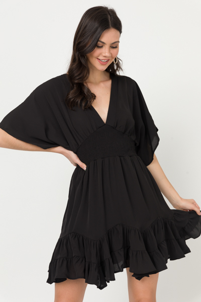 Wine & Dine Smock Dress, Black