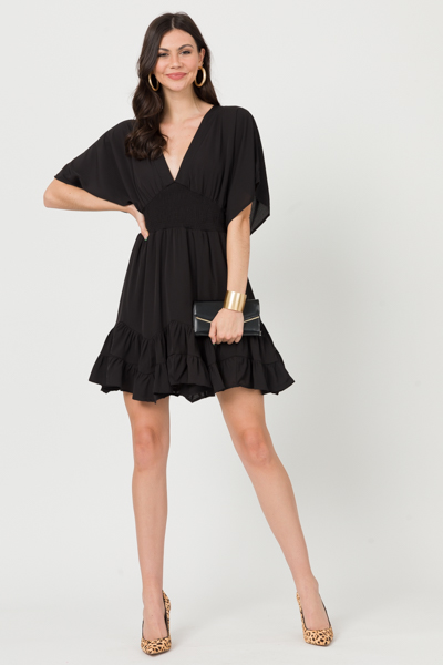 Wine & Dine Smock Dress, Black