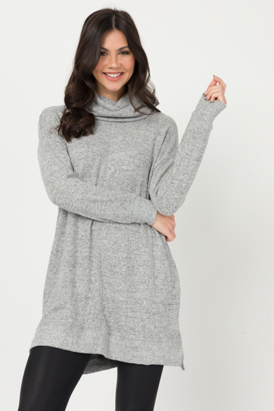 Cowl Neck Knit Dress, Grey