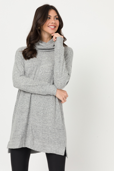 Cowl Neck Knit Dress, Grey