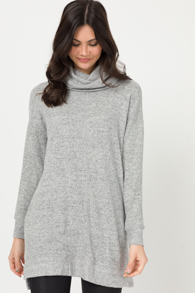 Cowl Neck Knit Dress, Grey