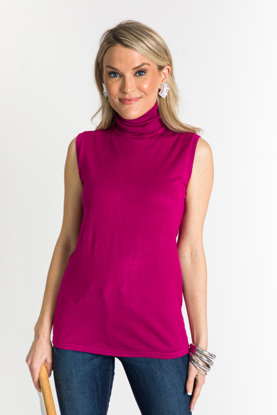 Sleeveless Solid Turtleneck, Magenta