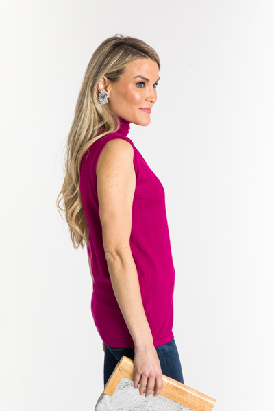 Sleeveless Solid Turtleneck, Magenta