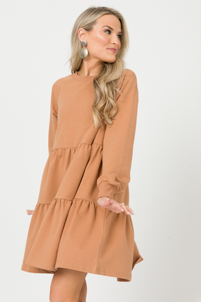 Tiered Sweatshirt Dress, Camel