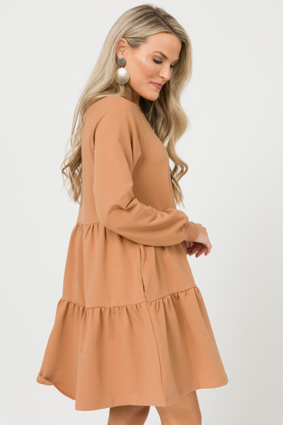 Tiered Sweatshirt Dress, Camel