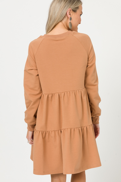 Tiered Sweatshirt Dress, Camel