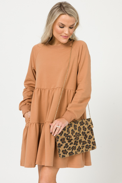 Tiered Sweatshirt Dress, Camel