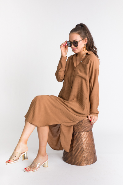 Shirt Dress Midi, Camel