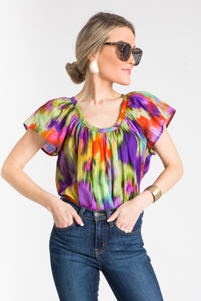 Scoop Neck Streaks Top, Multi