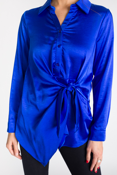 Tied Up Satin Blouse, Cobalt