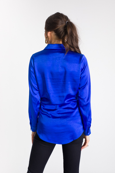 Tied Up Satin Blouse, Cobalt