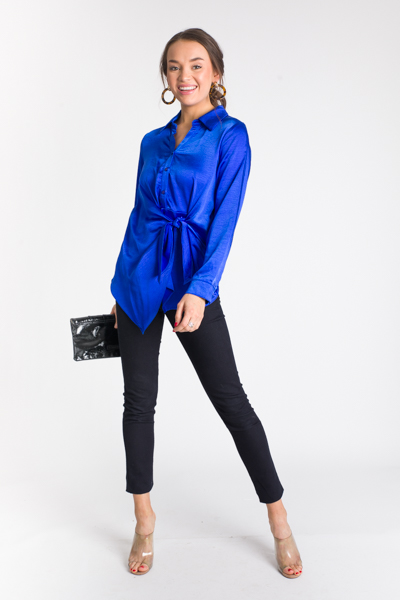 Tied Up Satin Blouse, Cobalt