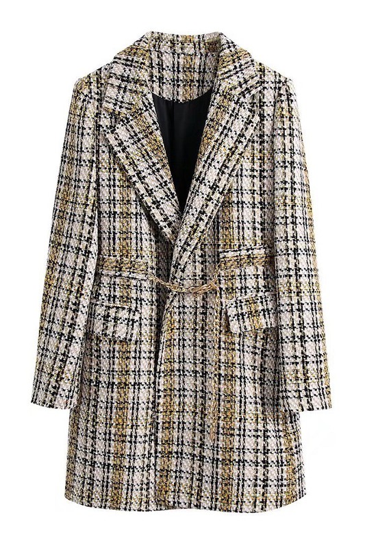 Chain Belt Tweed Coat, Beige