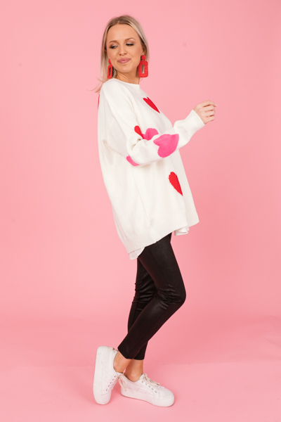 2 Tone Hearts Sweater, Red/Fuchsia