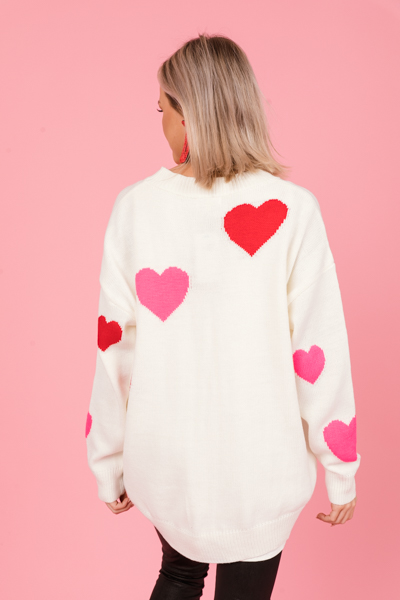 2 Tone Hearts Sweater, Red/Fuchsia