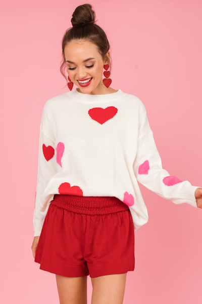 2 Tone Hearts Sweater, Red/Fuchsia