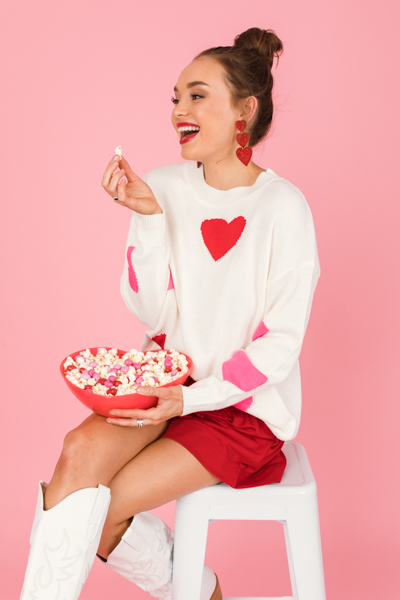 2 Tone Hearts Sweater, Red/Fuchsia