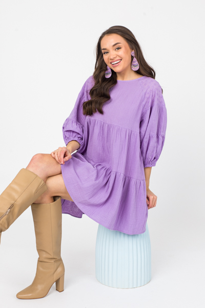 Eyelet Sleeve Gauze Dress, Lavender