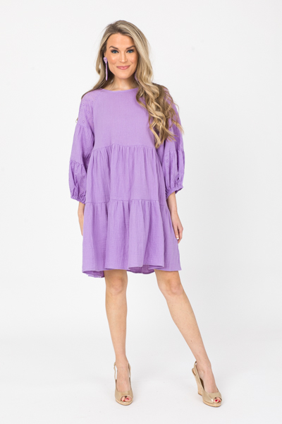 Eyelet Sleeve Gauze Dress, Lavender