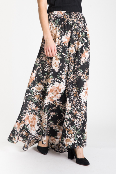 Floral Button Maxi Skirt, Black