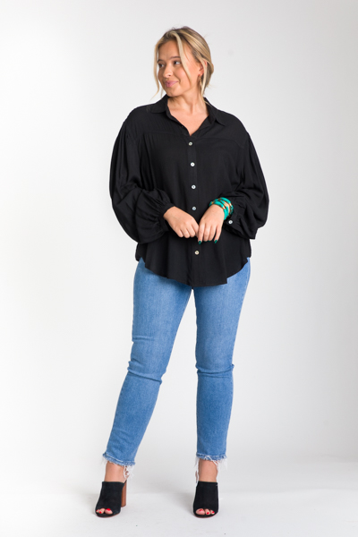 Balloon Button Up Top, Black