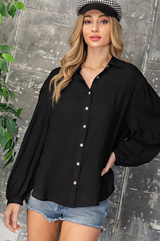 Balloon Button Up Top, Black