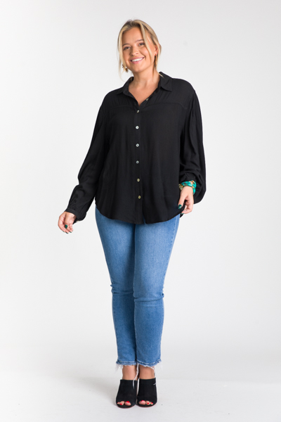 Balloon Button Up Top, Black