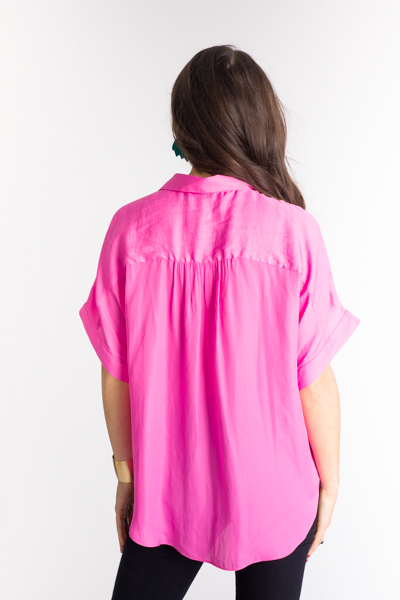 Collared V-Neck Blouse, Candy Pink