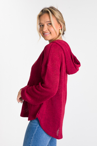 Hooded Button Pullover, Cherry