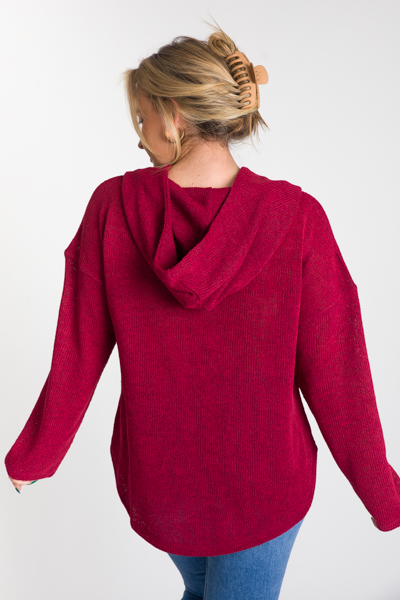 Hooded Button Pullover, Cherry