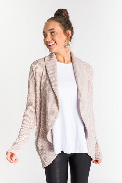 Waffle Knit Open Cardi, Tan