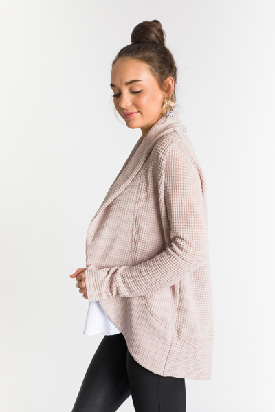 Waffle Knit Open Cardi, Tan