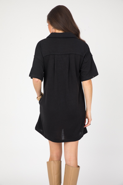 Casual Collared Dress, Black