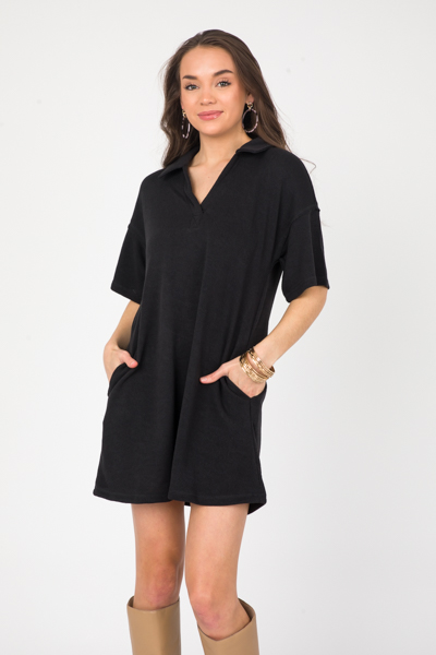 Casual Collared Dress, Black
