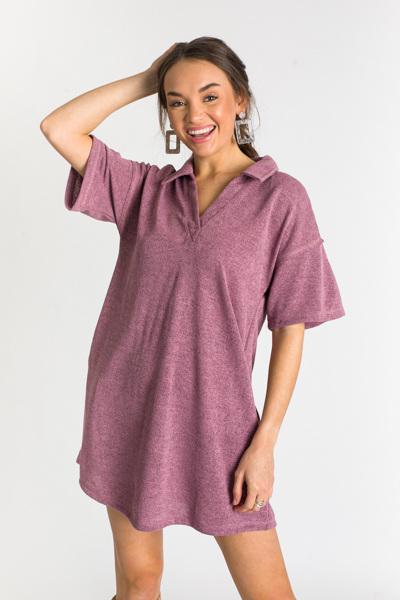 Casual Collared Dress, Mauve