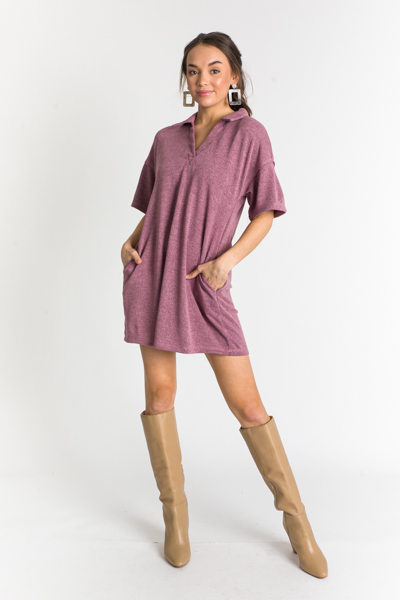 Casual Collared Dress, Mauve