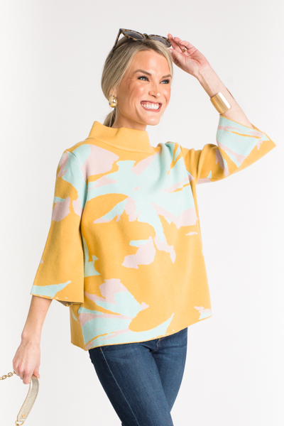 Audrey Sweater, Mustard Abstract