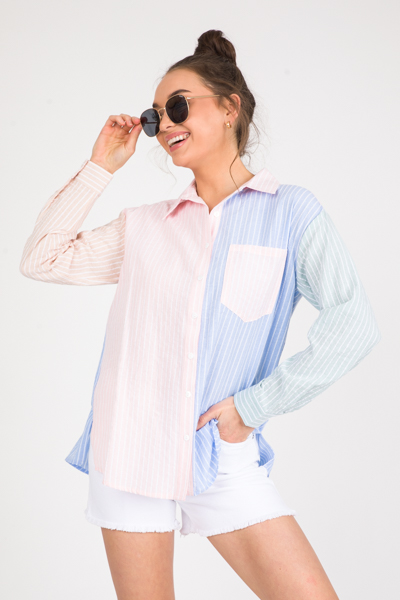 Colorblock Stripe Button Up