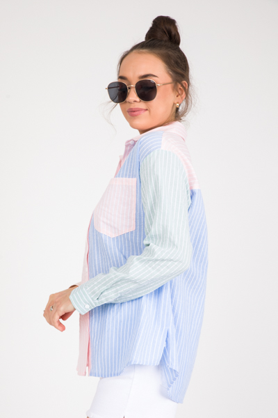 Colorblock Stripe Button Up