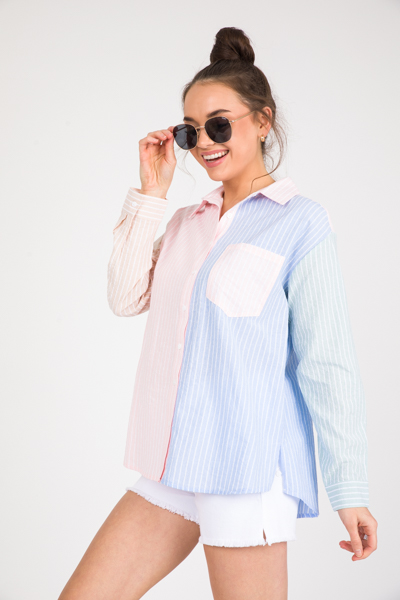 Colorblock Stripe Button Up