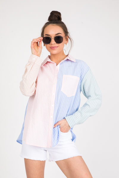 Colorblock Stripe Button Up