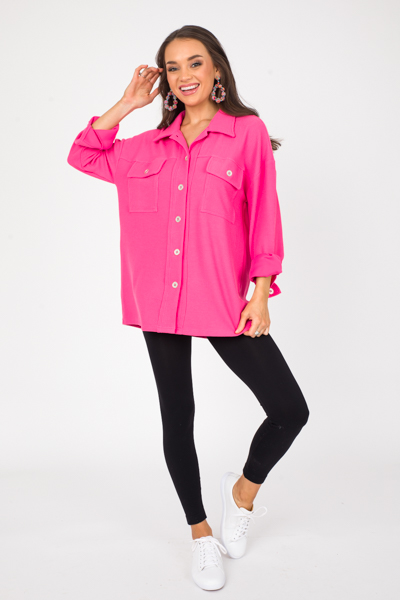 Knit Shirt Jacket, Pink