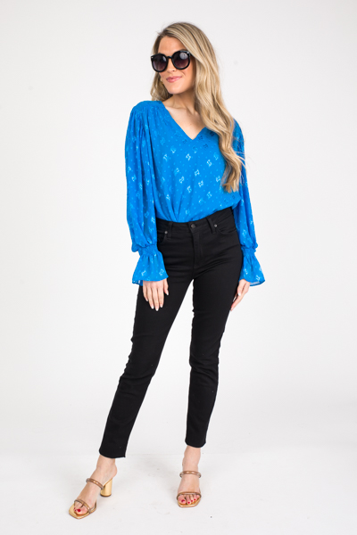 Textured Design Blouse, Cobalt