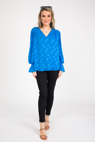 Textured Design Blouse, Cobalt