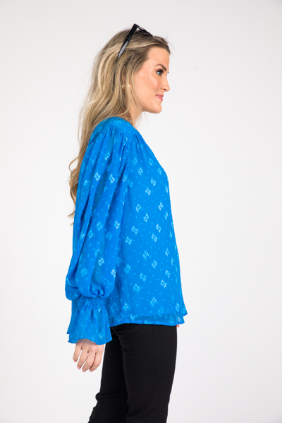 Textured Design Blouse, Cobalt