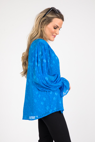 Textured Design Blouse, Cobalt