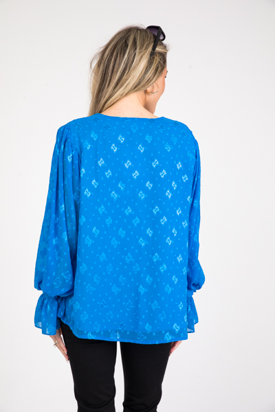 Textured Design Blouse, Cobalt