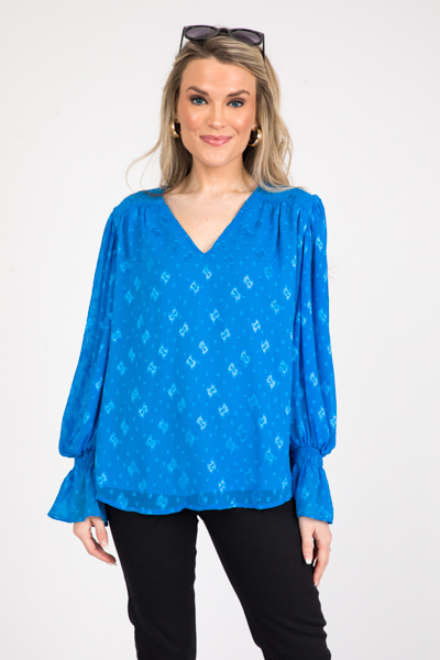 Textured Design Blouse, Cobalt