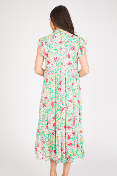 Pintuck Floral Maxi, Green