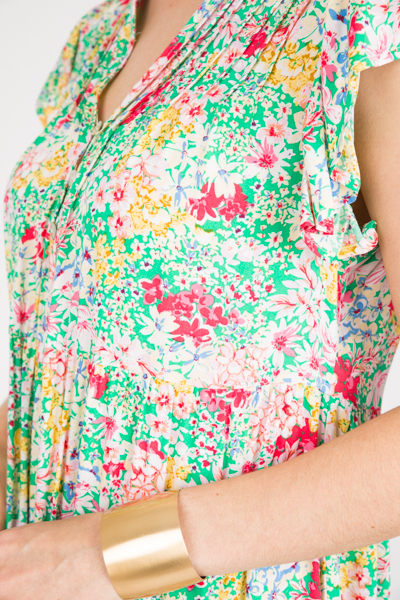 Pintuck Floral Maxi, Green